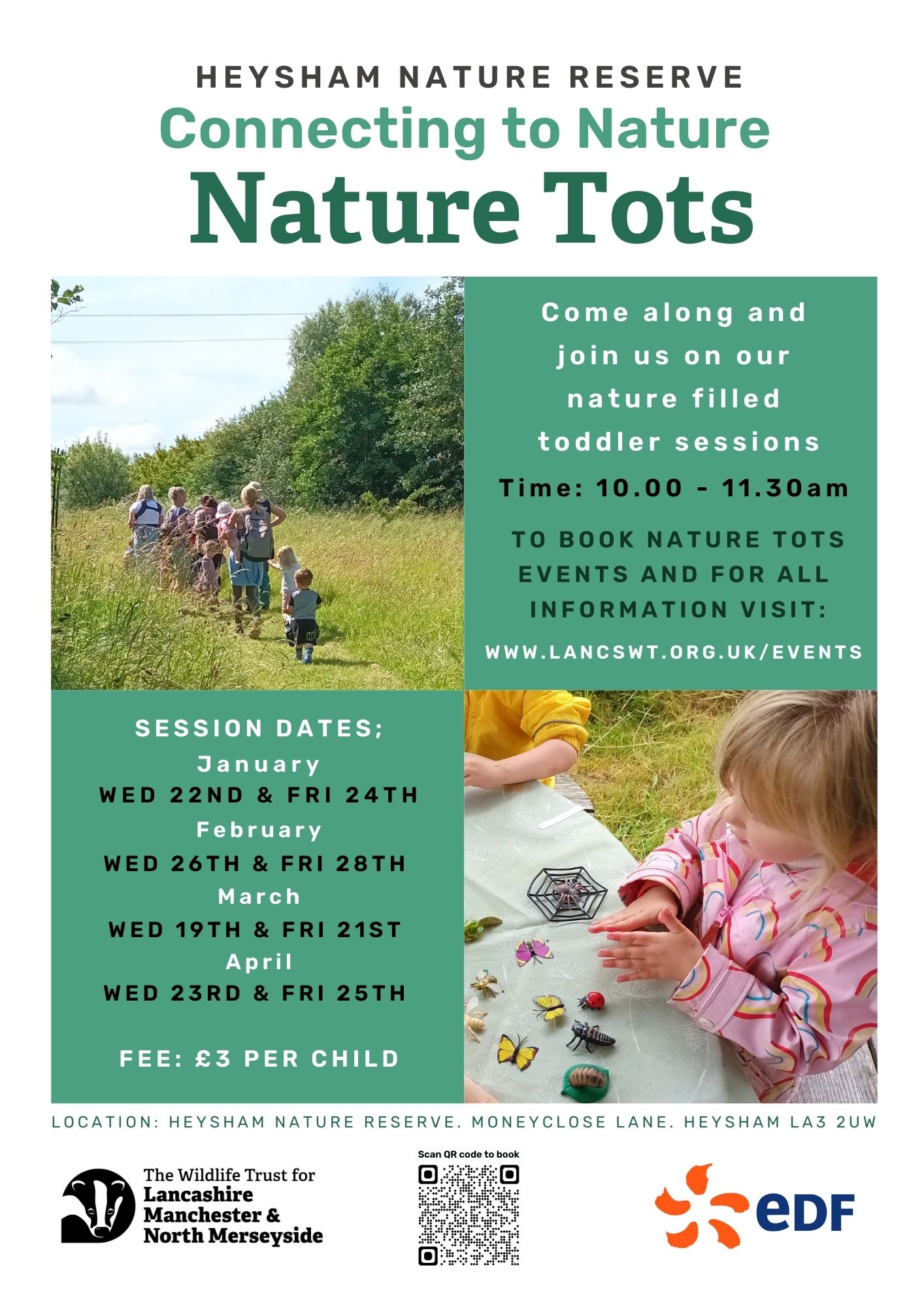 A flyer advertising upcoming events at Nature Tots in 2025