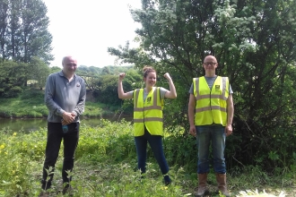 Three Myplace participants posing after a balsam bashing session