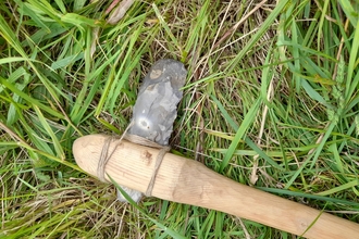 a stone age axe replica based on those from the Mesolithic era (the middle stone age)