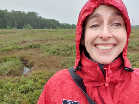 Jenny Bennion in the rain at Heysham Moss