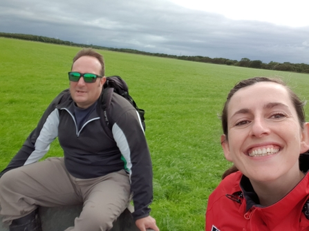 Jenny and Mike hitching a ride on a trailer to Winmarleigh Moss