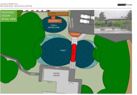 A graphic visualisation of the new pond dipping platforms and ponds at the Mere Sands Wood visitor centre