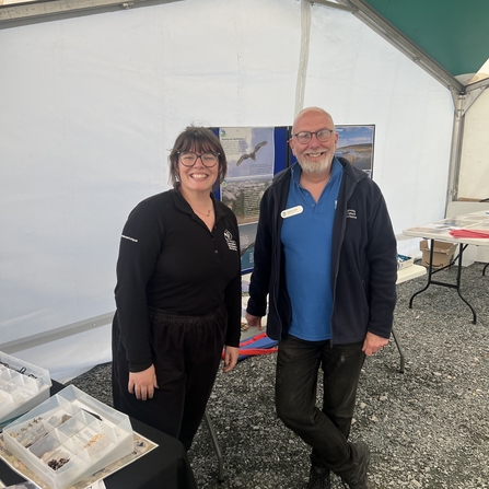 LWT staff Megan Kelsall and RSPB staff Alasdair McKee